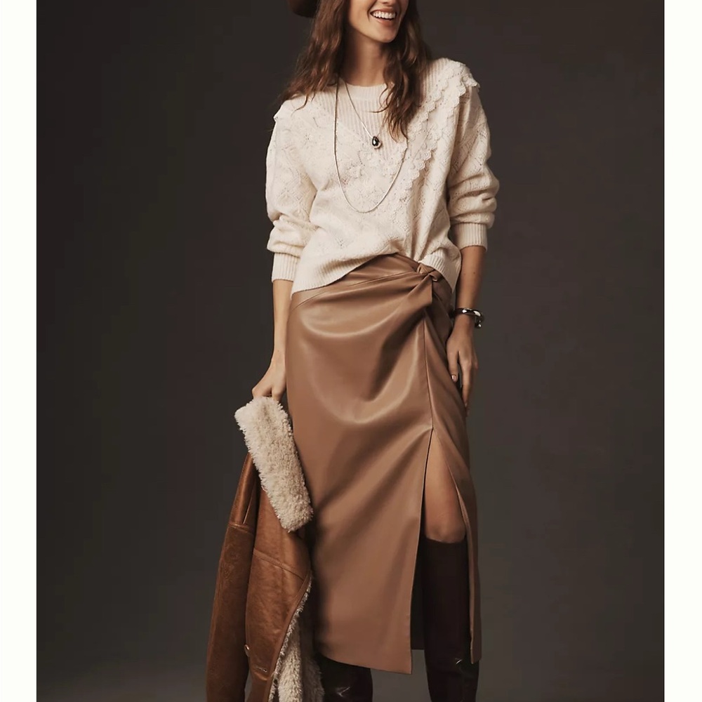 Y2K Anthropologie Cream Sweater with Lace Detail